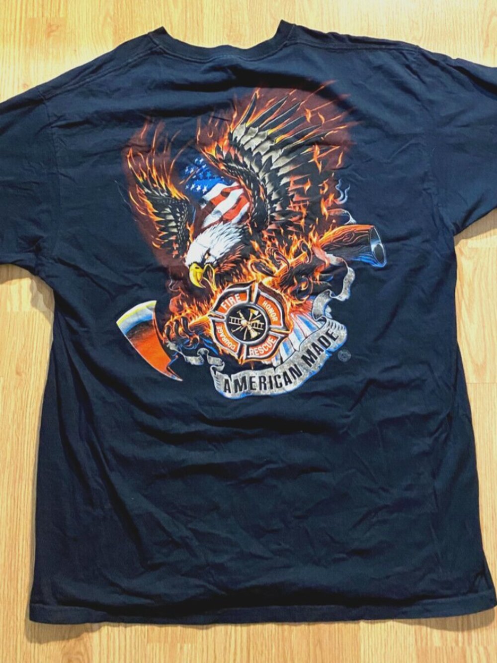 American Made Fire Honor Rescue Courage Eagle Size X-Large T-Shirt